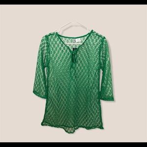Sheer Lace Tie-Neck Top - Green